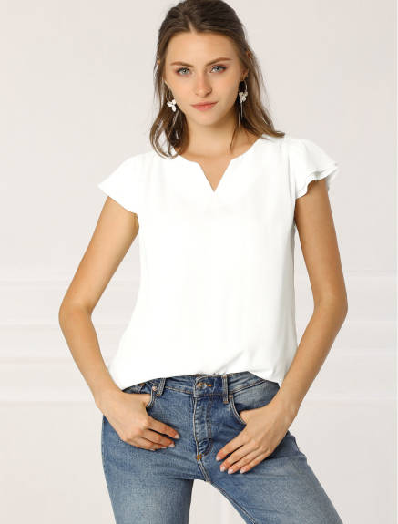 Allegra K- Short Cap Sleeve Work Blouse Pack, White Combo1