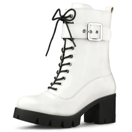 Allegra K- Zip Platform Chunky Heel Combat Boots