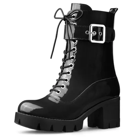 Allegra K- Zip Platform Chunky Heel Combat Boots