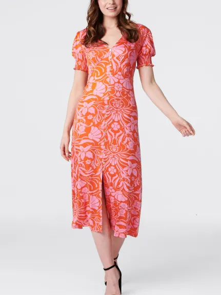 Annick - Paula Bodycon Dress Floral Print Orange