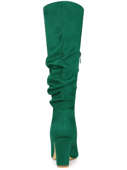 Allegra K - Slouchy Pointed Toe Heeled Knee High Boots