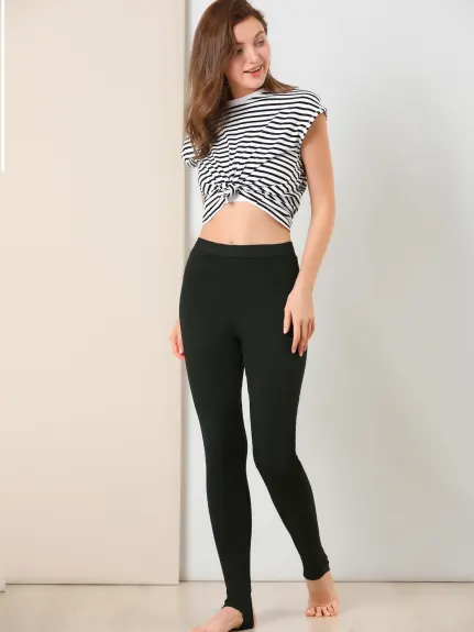 Allegra K - Solid Elastic Yoga Stirrup Leggings Pants