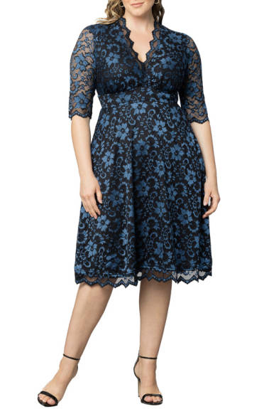 Kiyonna Mon Cherie Floral Lace Cocktail Dress (Plus Size)