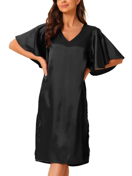 cheibear - Flare Bell Sleeve Satin Nightgown