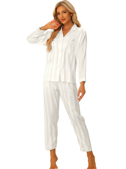 cheibear - Satin Lounge Stripe Button Down Pajama Set