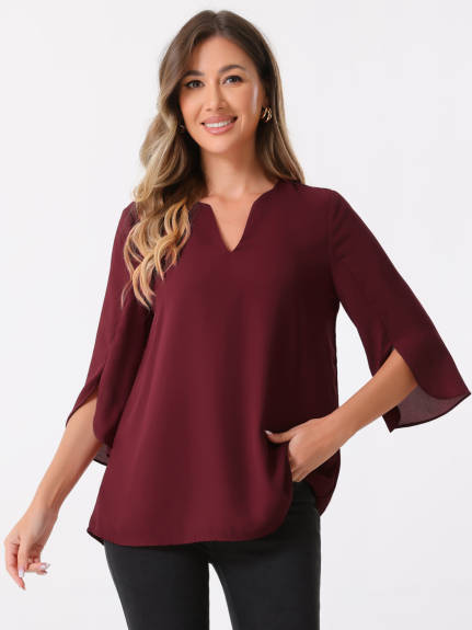 INSPIRE CHIC - Split Sleeve V Neck Mesh Tunic Top