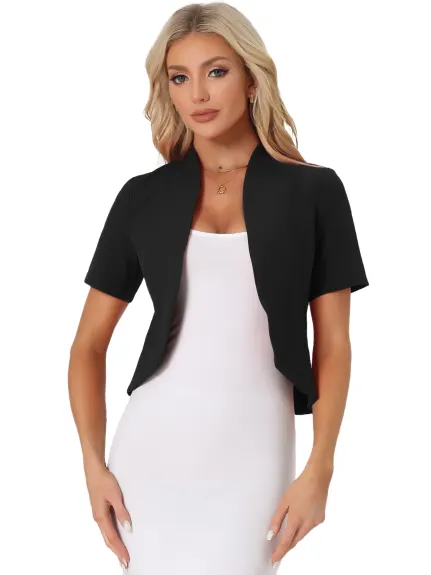 Allegra K- 3/4 Sleeve Collarless Business Blazer