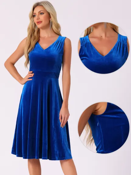 INSPIRE CHIC - Sleeveless Velvet A-Line Midi Dress