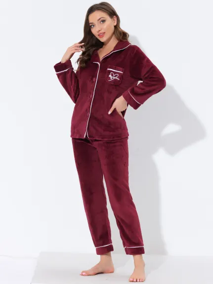 Allegra K - Flannel Button Down Winter Pajama Sets