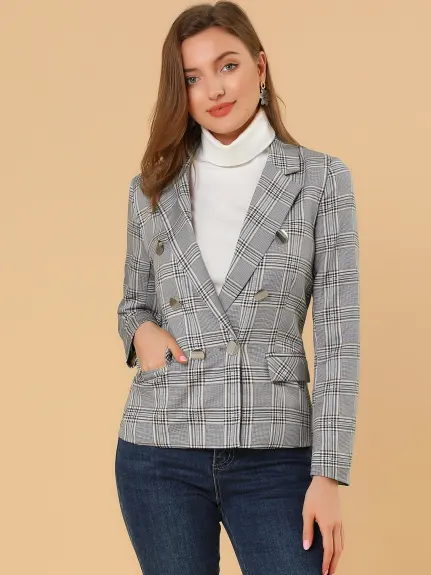 Allegra K- Plaid Notched Lapel Blazer Jacket