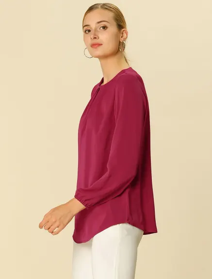 Allegra K- Long Sleeve Round Neck Belted Waist Peplum Blouse