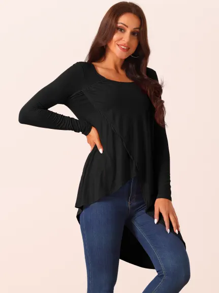 Allegra K - Long Sleeve High Low Hem Casual Blouse