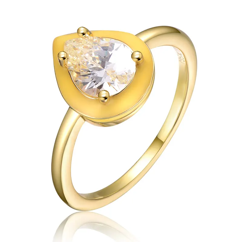 Bague empilable en plaqué or 14 carats avec oxyde de zirconium transparent en forme de poire et émail jaune : taille 7