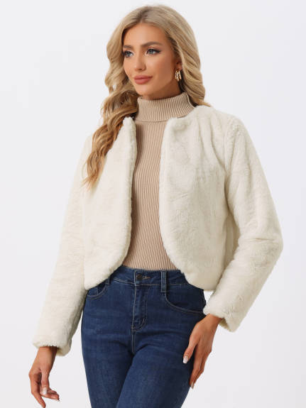 Allegra K- Open Front Faux Fur Jacket