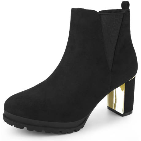 Allegra K - Round Toe Platform Mirror Heeled  Ankle Boots