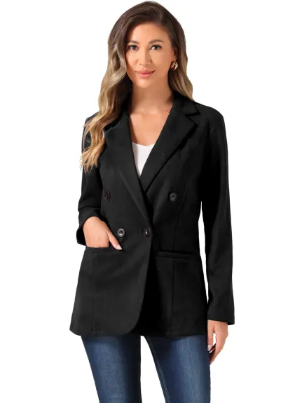 Allegra K - Faux Suede Double Breasted Blazer