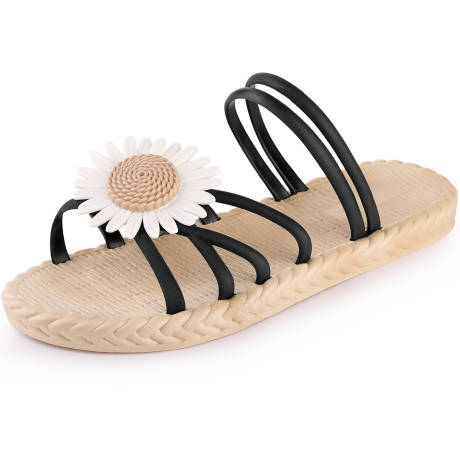 Allegra K - Sunflower Strappy Flat Espadrille Slides Sandals