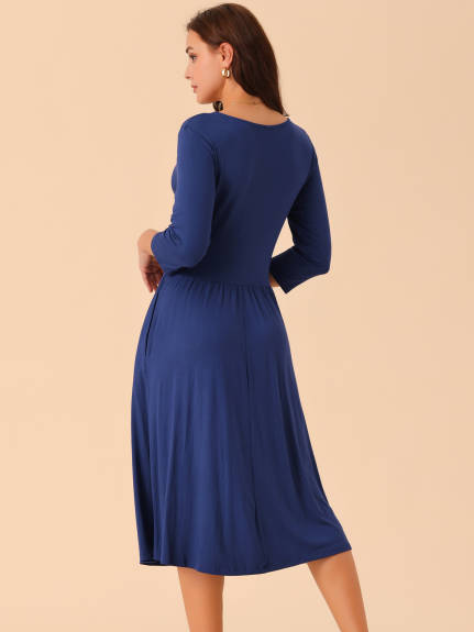 Allegra K - Twist Knot Front 3/4 Sleeve Midi Dress