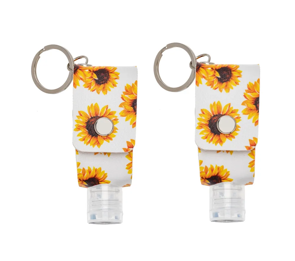 White Sunflower Print Hand Sanitizer Key Chain with Empty 30 ML Bottle - set of 2 - Don't AsK