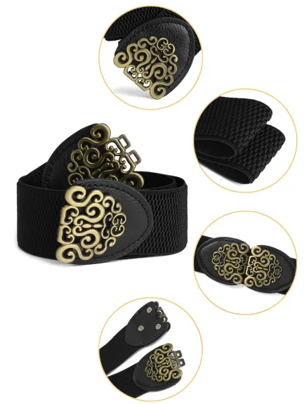 Allegra K- Ceinture élastique à boucle emboîtable en métal