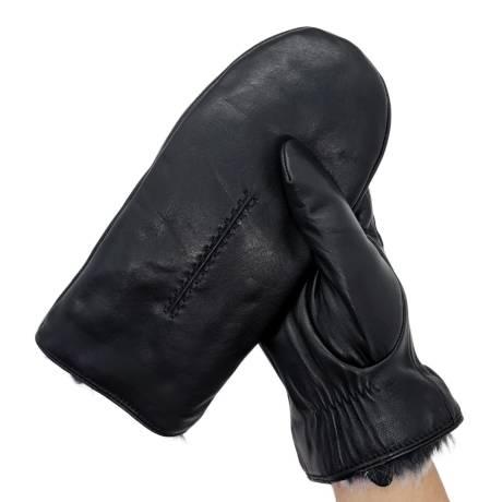 CLUB ROCHELIER LADIES LEATHER MITTEN WITH EXPOSED FAUX FUR LINING