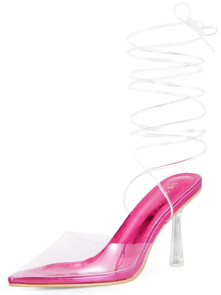 Allegra K - Clear Stiletto Heel Lace-up Pump