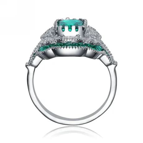 Genevive Bague de cocktail en argent sterling plaqué or blanc avec zircone cubique de couleur radiante et baguette