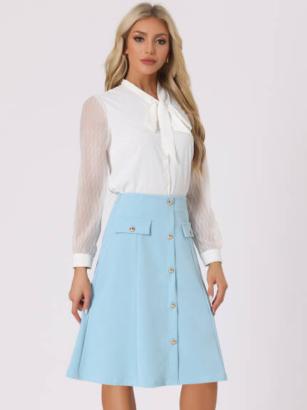 Allegra K- Button A-Line Knee Length Skirt