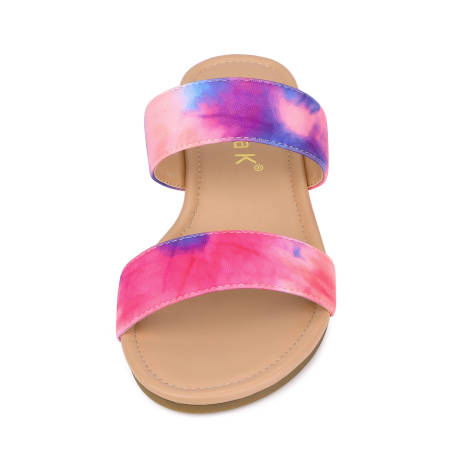 Allegra K - Tie Dye Dual Straps Slip-on Flat Sandals