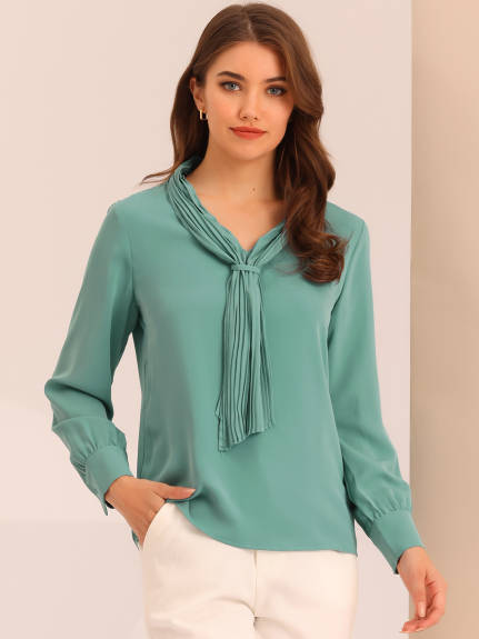 Allegra K- Chiffon Pleated Tie Neck Blouse Shirt