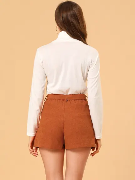 Allegra K - Casual Straight Leg Belted Corduroy Shorts