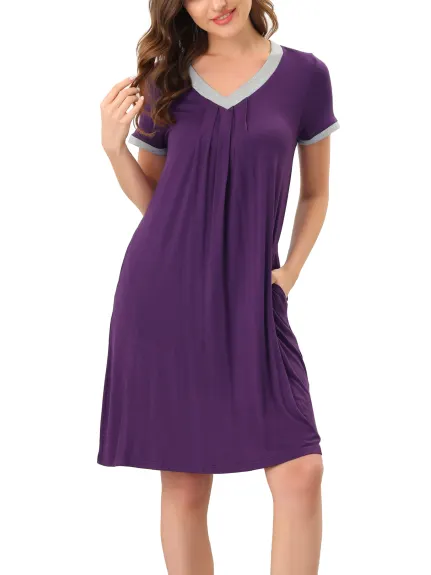 cheibear - Summer V-Neck with Pockets Lounge Nightgown