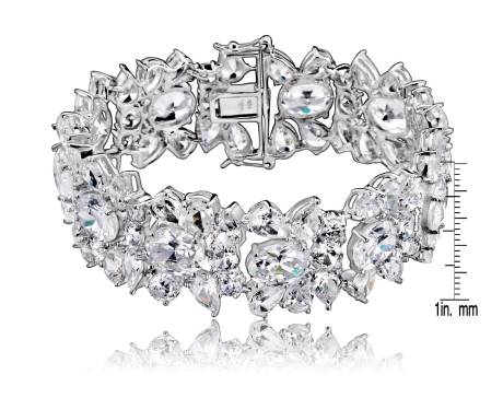 Genevive - Cubic Zirconia Sterling Silver Rhodium Plated Wide Flower Bracelet