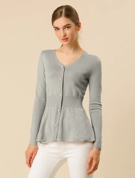 Allegra K- V Neck Ribbed Pullover Knitted Peplum Sweater