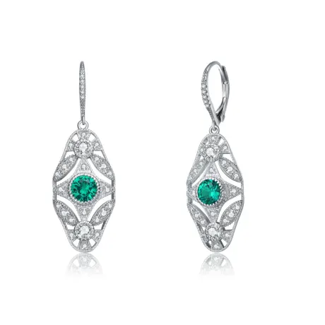 Genevive Sterling Silver White Gold Plated With Colored Cubic Zirconia Wreath Leverback Earrings