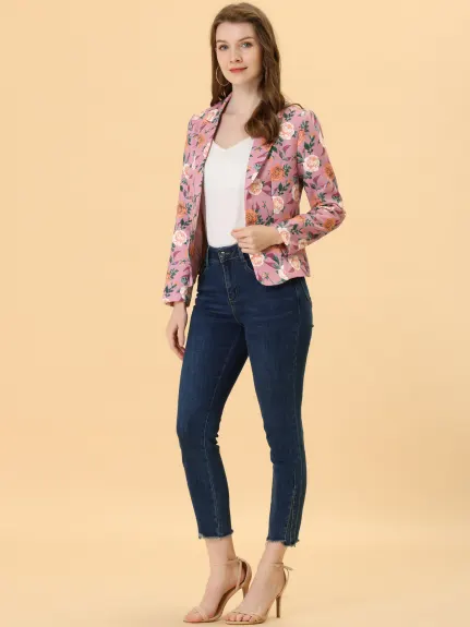 Allegra K- Open Front Notch Lapel Printed Blazer Jacket