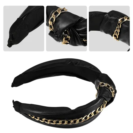 Unique Bargains - PU Leather Chain Decor Cross Knot Headbands