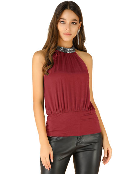 Allegra K- Halter Neck Blouson Tank Top