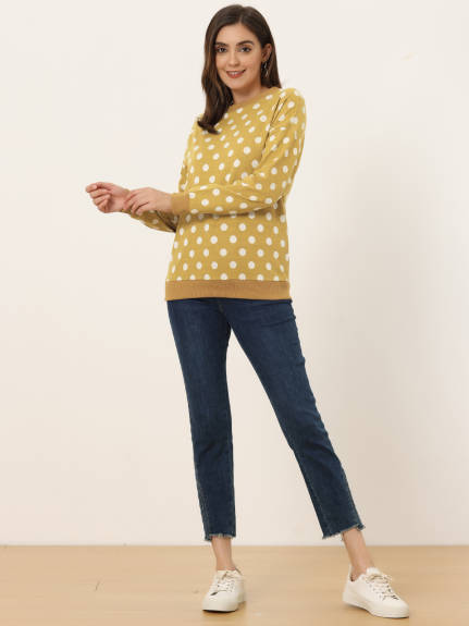 Allegra K- Knitted Pullover Top Polka Dots Sweater