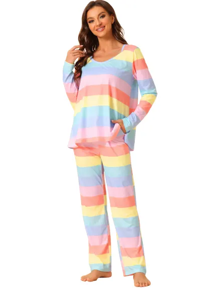 cheibear - Rainbow Stripe Cotton Lounge Set