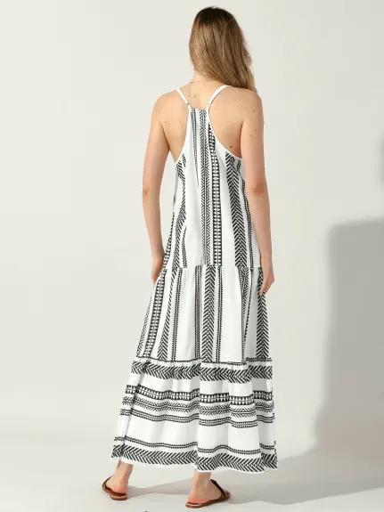 Allegra K - Robe de plage sans manches à imprimé bohème et col en V