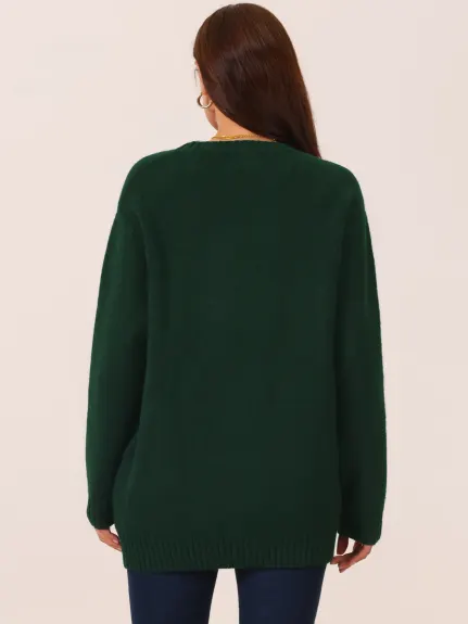 Allegra K- Round Neck Pullover Sweater with Pockets