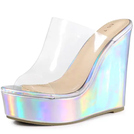 Allegra K - Platform Clear Strap Wedges Sandals