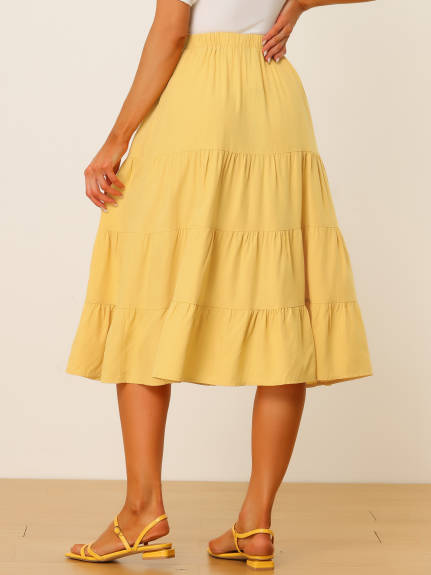 Allegra K- Elastic Waist Tiered A-Line Midi Skirt