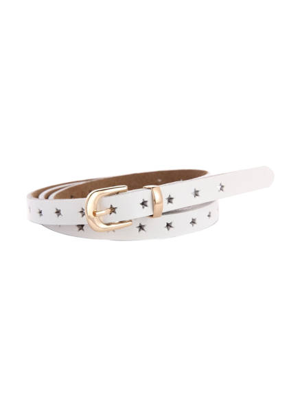 Allegra K- Stars Hollow Alloy Pin Buckle Leather Skinny Belt