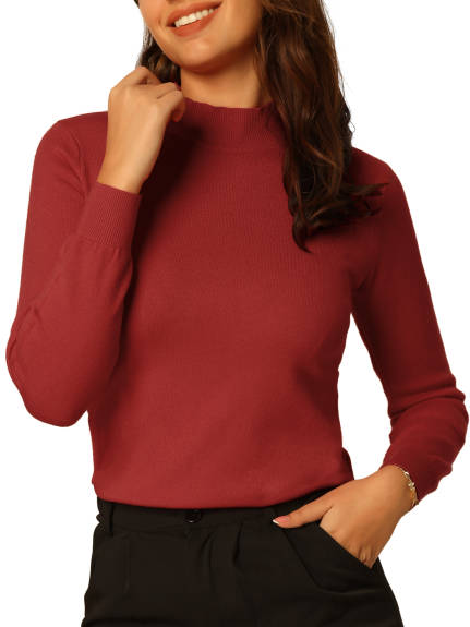 Hobemty- Mock Neck Long Sleeve Knitted Top