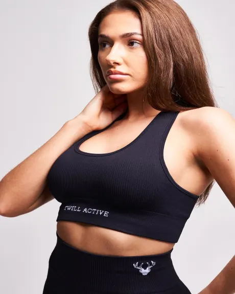 Twill Active - Linea Recycled Rib Racer Sports Bra - Black