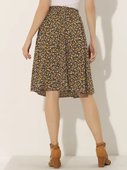 Allegra K- Floral Printed Knee Length A-Line Skirt