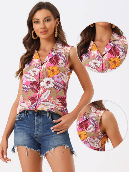 Allegra K- Hawaiian boutonnier Floral Tops