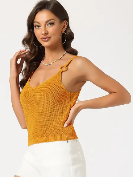 Allegra K - V Neck Spaghetti Strap Knit Cami Top